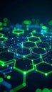 Abstract digital network with glowing hexagonal shapes and data connections Royalty Free Stock Photo