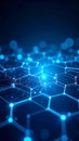 Abstract digital network with glowing lines and hexagonal connections on dark blue background Royalty Free Stock Photo
