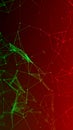Abstract digital network of green and red connected lines and dots on a gradient background. Royalty Free Stock Photo