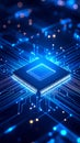 Abstract Digital Processor Chip with Glowing Circuitry and Data Flow Royalty Free Stock Photo