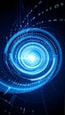 Abstract digital spiral with binary code, futuristic technology concept, blue glow on dark background. Royalty Free Stock Photo