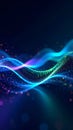 Abstract digital wave with glowing particles and bokeh effect against a dark background. Royalty Free Stock Photo