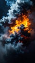 Abstract explosion of fire and smoke against a dark background, dramatic effect Royalty Free Stock Photo