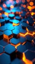 Abstract futuristic hexagonal pattern with glowing orange and blue illumination. Royalty Free Stock Photo