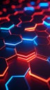 Abstract futuristic hexagonal pattern with glowing red and blue lights, technology background. Royalty Free Stock Photo
