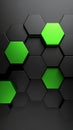 Abstract geometric pattern of black and green hexagonal tiles with a 3D effect. Royalty Free Stock Photo