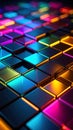 Abstract geometric pattern of colorful illuminated cube tiles, vibrant background Royalty Free Stock Photo