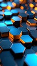 Abstract hexagonal pattern with blue and orange gradient lighting, modern design. Royalty Free Stock Photo