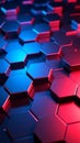 Abstract hexagonal pattern with blue and red neon lighting, modern geometric background Royalty Free Stock Photo
