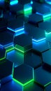 Abstract hexagonal pattern with neon blue and green light, futuristic background Royalty Free Stock Photo