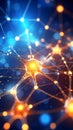 Abstract illustration of neural network connections with glowing nodes and lines, science concept. Royalty Free Stock Photo