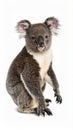 Adorable koala bear sitting upright on a white background looking at the camera Royalty Free Stock Photo