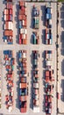 Aerial View of Shipping Container Yard with Stacks of Cargo Boxes Royalty Free Stock Photo