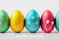 Colorful Easter Eggs Arranged in a Festive Row ai generated Royalty Free Stock Photo