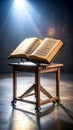 Antique Music Score Open on a Wooden Stand in Dramatic Spotlight Royalty Free Stock Photo