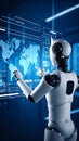 Artificial Intelligence Robot Analyzing Global Data on Futuristic Interface Royalty Free Stock Photo