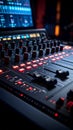 Audio mixing console with illuminated controls and digital display in recording studio Royalty Free Stock Photo
