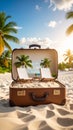 Beach Getaway in a Suitcase Sand Deck Chairs Palm Trees Royalty Free Stock Photo