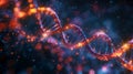 Blurred DNA double helix abstract space background with glowing lights and nebulas in a deep blue, Generative AI. Royalty Free Stock Photo