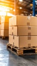 Boxes Stacked on Pallet Inside Warehouse for Distribution Royalty Free Stock Photo