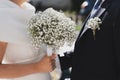 Bridal bouquet and a groom boutonniere of Gypsophila Royalty Free Stock Photo