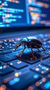 Bug on laptop keyboard concept computer code tech Royalty Free Stock Photo
