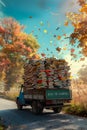 Cargo truck full of colorful exercise books.