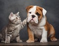 Generated image A cat, kitten, plays with a dog in an adorable cute ai generated image Royalty Free Stock Photo