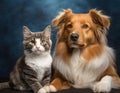 Generated image. A cat, kitten, plays with a dog in an adorable cute ai generated image Royalty Free Stock Photo