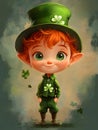 Generated image. Charming leprechaun with bright green attire and cheerful expression celebrating St. Patrick\'s Day Royalty Free Stock Photo