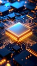 Close-up of a central processing unit (CPU) with glowing circuits, technology concept Royalty Free Stock Photo
