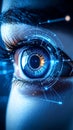 Close-up of human eye with futuristic digital interface, technology concept. Royalty Free Stock Photo