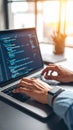 Coding on laptop hands typing computer screen technology concept Royalty Free Stock Photo
