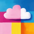 two clouds on a vibrant patchwork background