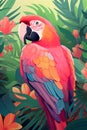 Colorful poster, placard with parrot in a tropical forest.