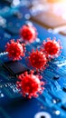 Conceptual depiction of a virus infiltrating a computer circuit board Royalty Free Stock Photo