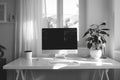 Modern Monochrome Office Corner AI GeneratedGenerated image Royalty Free Stock Photo