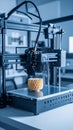 3D printer creating a geometric object in a modern laboratory setting. Royalty Free Stock Photo