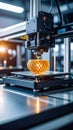 3D Printer Creating Intricate Golden Object with Focused Light Royalty Free Stock Photo
