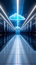 Data center with cloud computing network and server racks, modern technology. Royalty Free Stock Photo