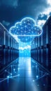 Data center with illuminated cloud computing concept, digital transformation Royalty Free Stock Photo