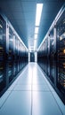 Data Center Server Room Interior View with Rows of Network Equipment Royalty Free Stock Photo