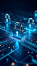 Data Security Padlocks on Glowing Circuit Board Cyber Protection Concept Royalty Free Stock Photo