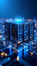Data server racks with glowing network connections and digital data flow Royalty Free Stock Photo