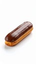 Delicious chocolate eclair pastry on a white background, studio shot. Royalty Free Stock Photo