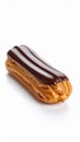 Delicious chocolate eclair pastry on a white background, studio shot. Royalty Free Stock Photo