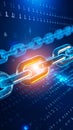 Digital blockchain concept with glowing chain links and binary code background Royalty Free Stock Photo
