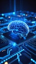 Digital brain concept, glowing blue brain on a circuit board, artificial intelligence Royalty Free Stock Photo