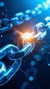 Digital chain with glowing link, representing blockchain technology and data security. Royalty Free Stock Photo