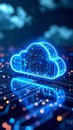 Digital cloud computing concept with glowing circuit board design and data transfer Royalty Free Stock Photo